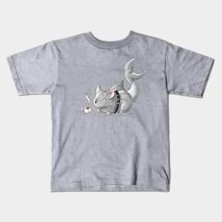 Coffee Loving Cat Shark Kids T-Shirt